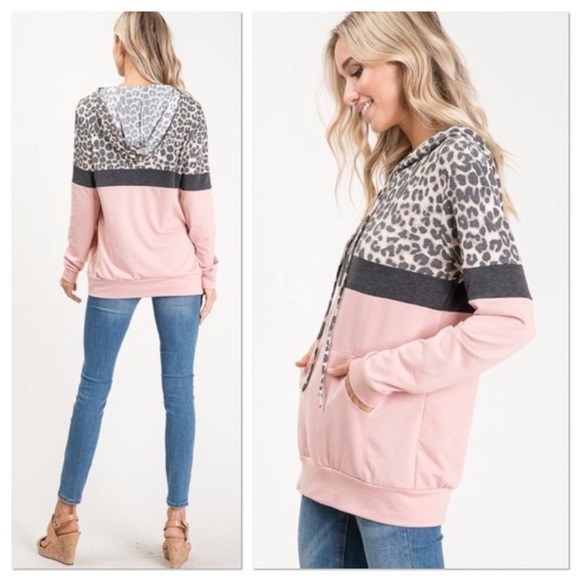 LAST 1 Blush Animal Print Color Block Hoodie - Picture 3 of 3